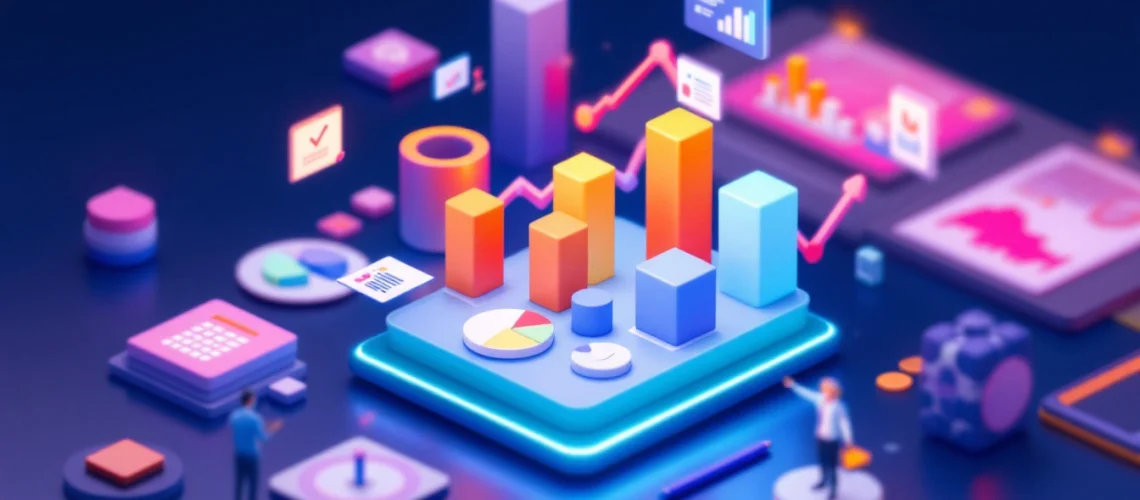 "Portada moderna y divertida de artículo sobre cómo crear un plan de marketing efectivo, con gráficos, iconos de análisis y metas, y un diseño vibrante y claro."