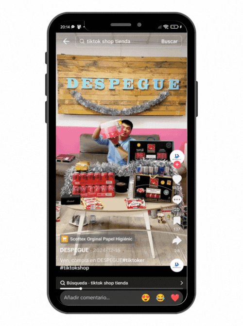 Móvil mostrando un directo de TikTok Shop con los productos etiquetados para comprar